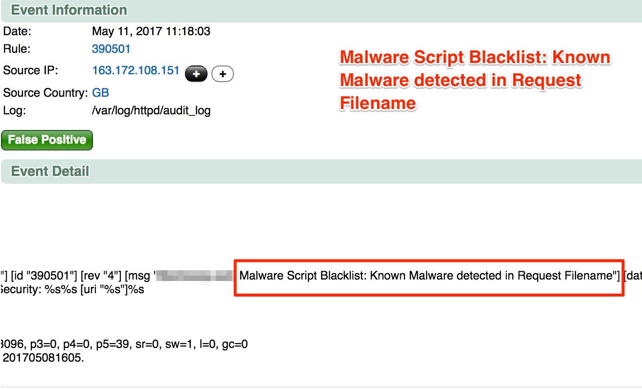 Malware Script Blacklist: Known Malware detected in Request Filename