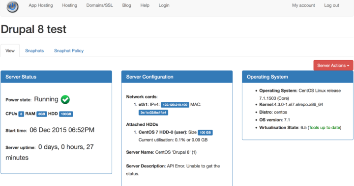 CloudVPS Automated Snapshots management console allows to schedule automated backups of your entire server
