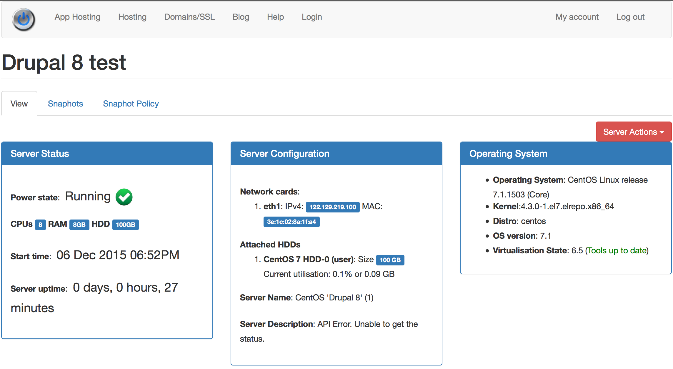 CloudVPS Automated Snapshots management console allows to schedule automated backups of your entire server